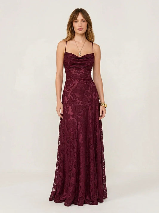Red Jacquard Slip Maxi Dress Valentina Rose